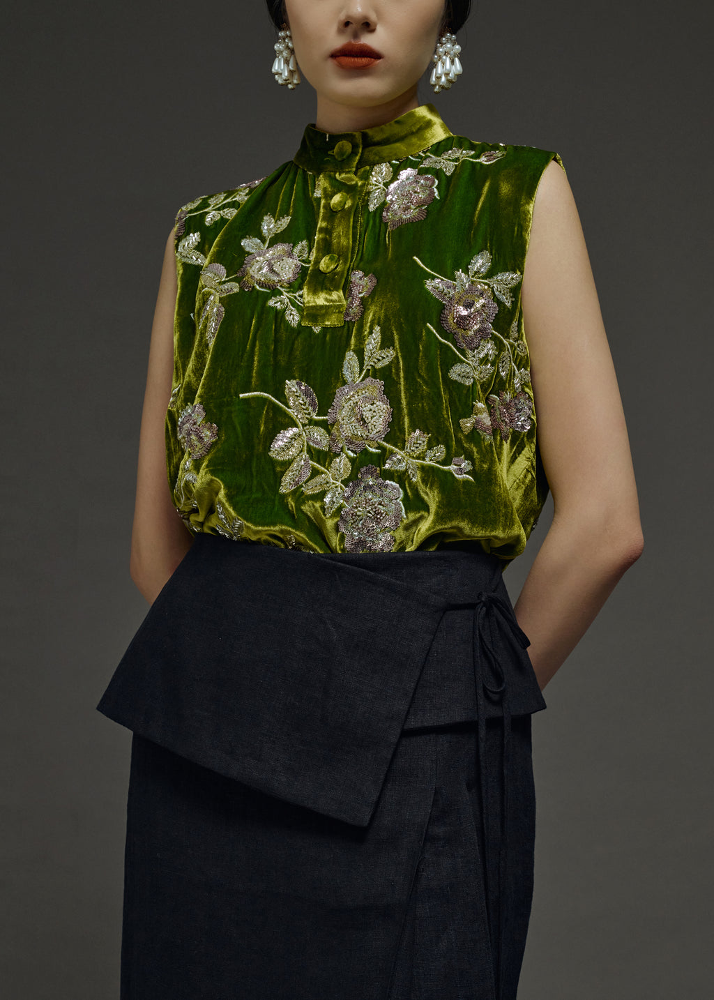 EMBELLISHED VELVET SILK BLOUSE