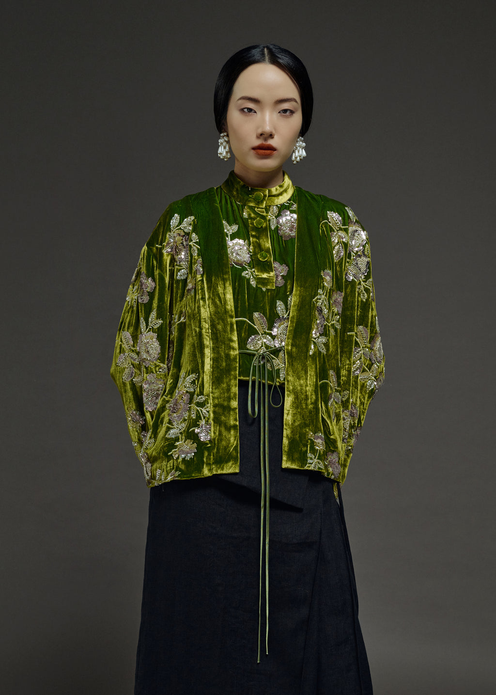 EMBELLISHED VELVET SILK BLOUSE