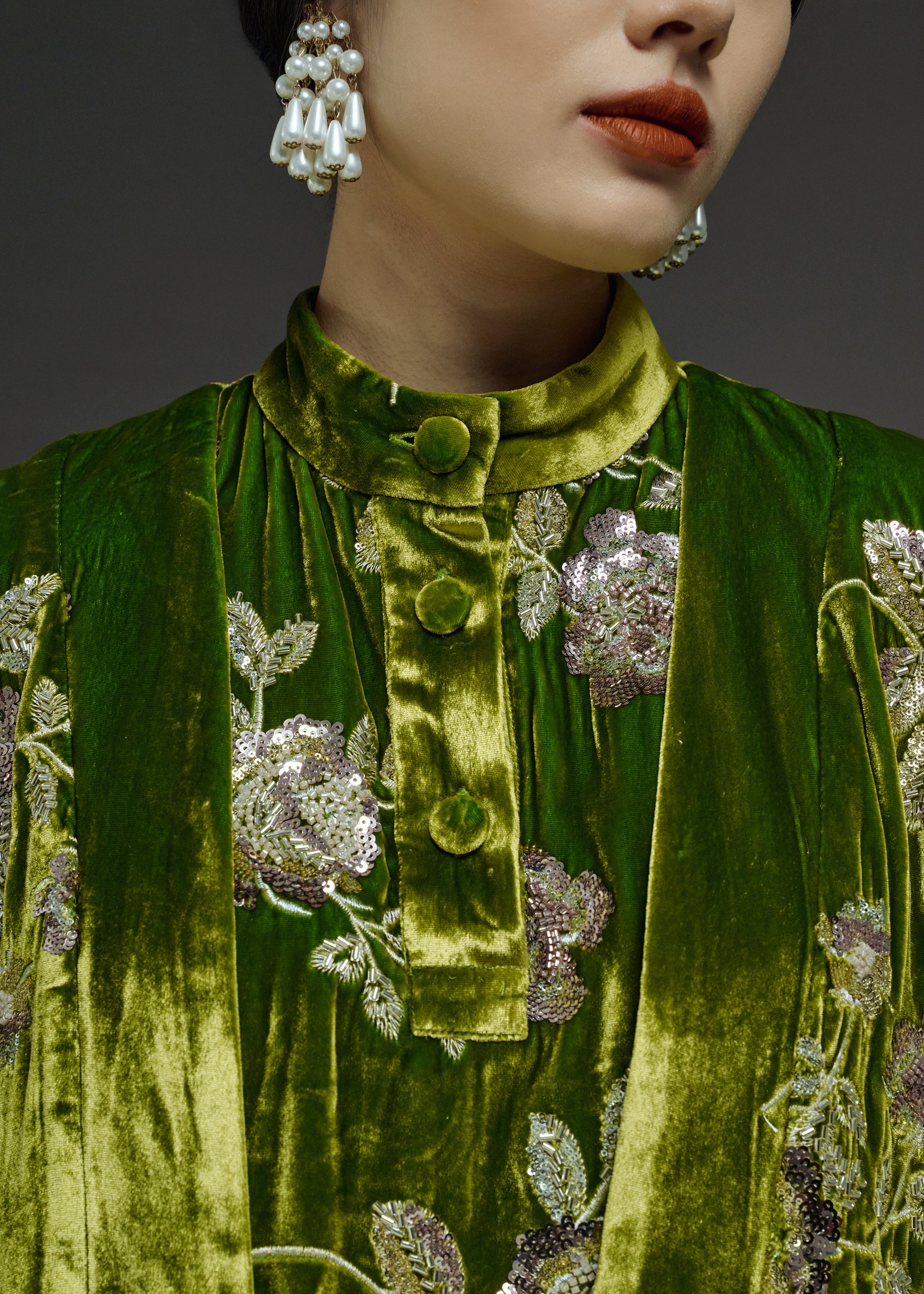 EMBELLISHED VELVET SILK BLOUSE (PRE-ORDER)
