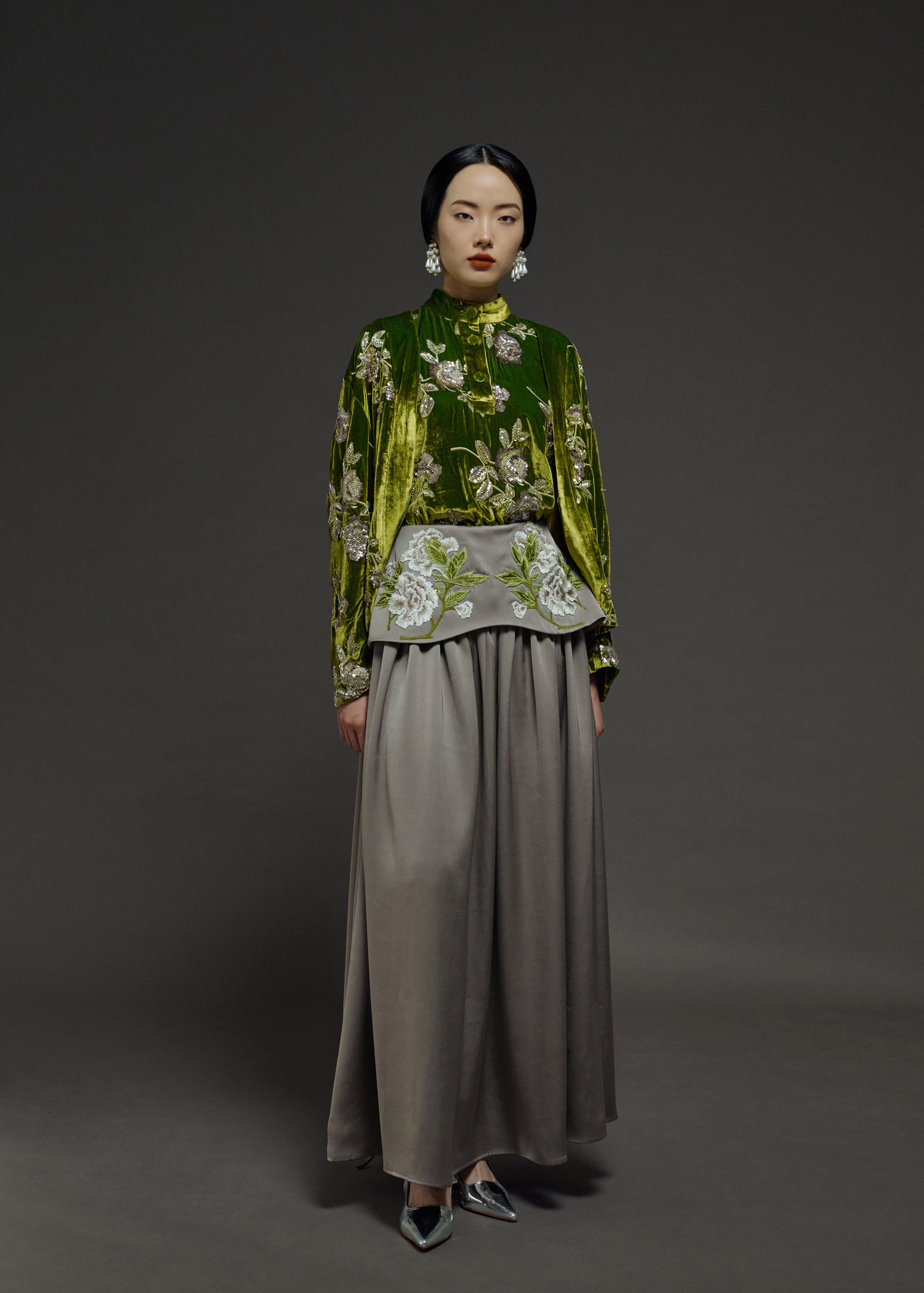 EMBELLISHED VELVET SILK BLOUSE (PRE-ORDER)