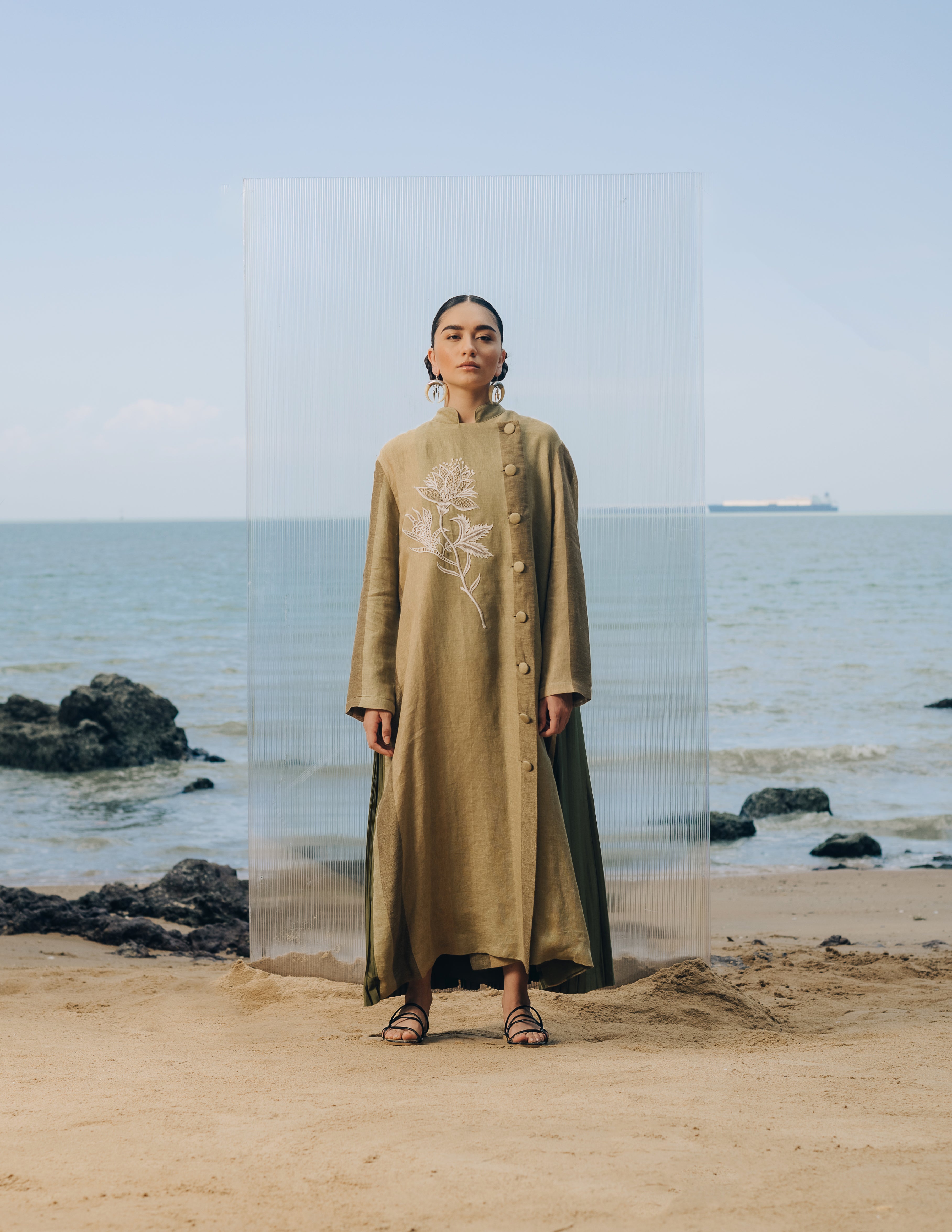 EMBROIDERED PLEATED DRESS