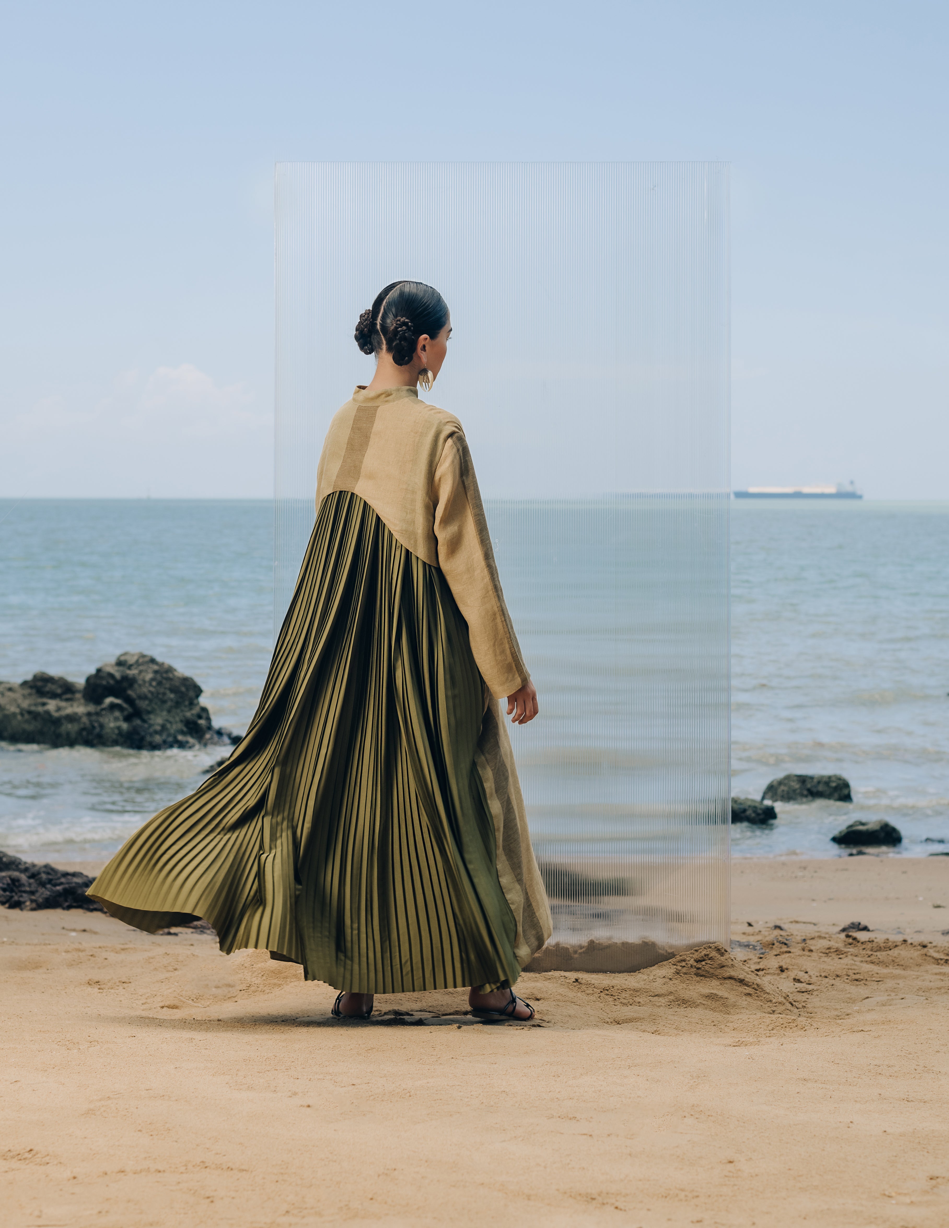 EMBROIDERED PLEATED DRESS