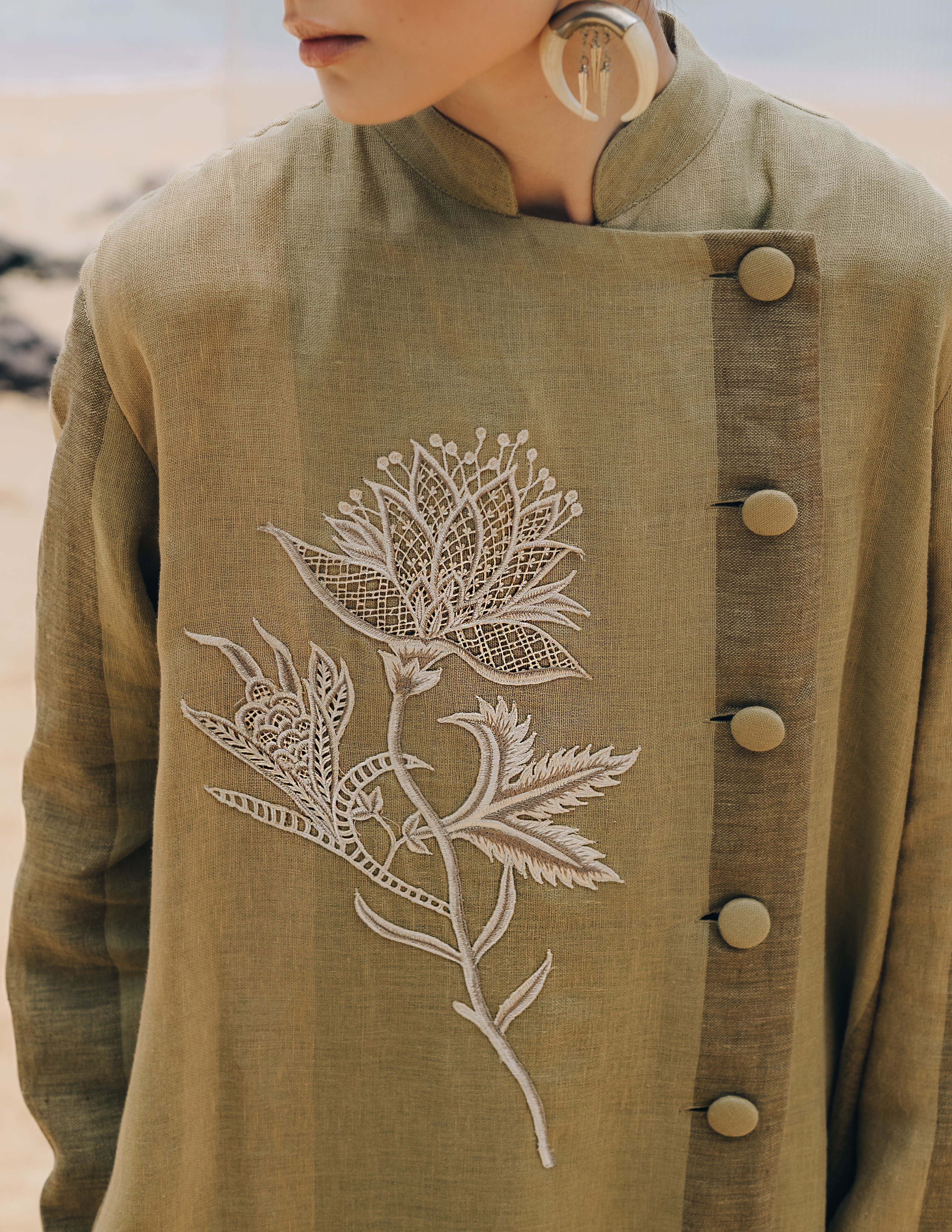 EMBROIDERED PLEATED DRESS