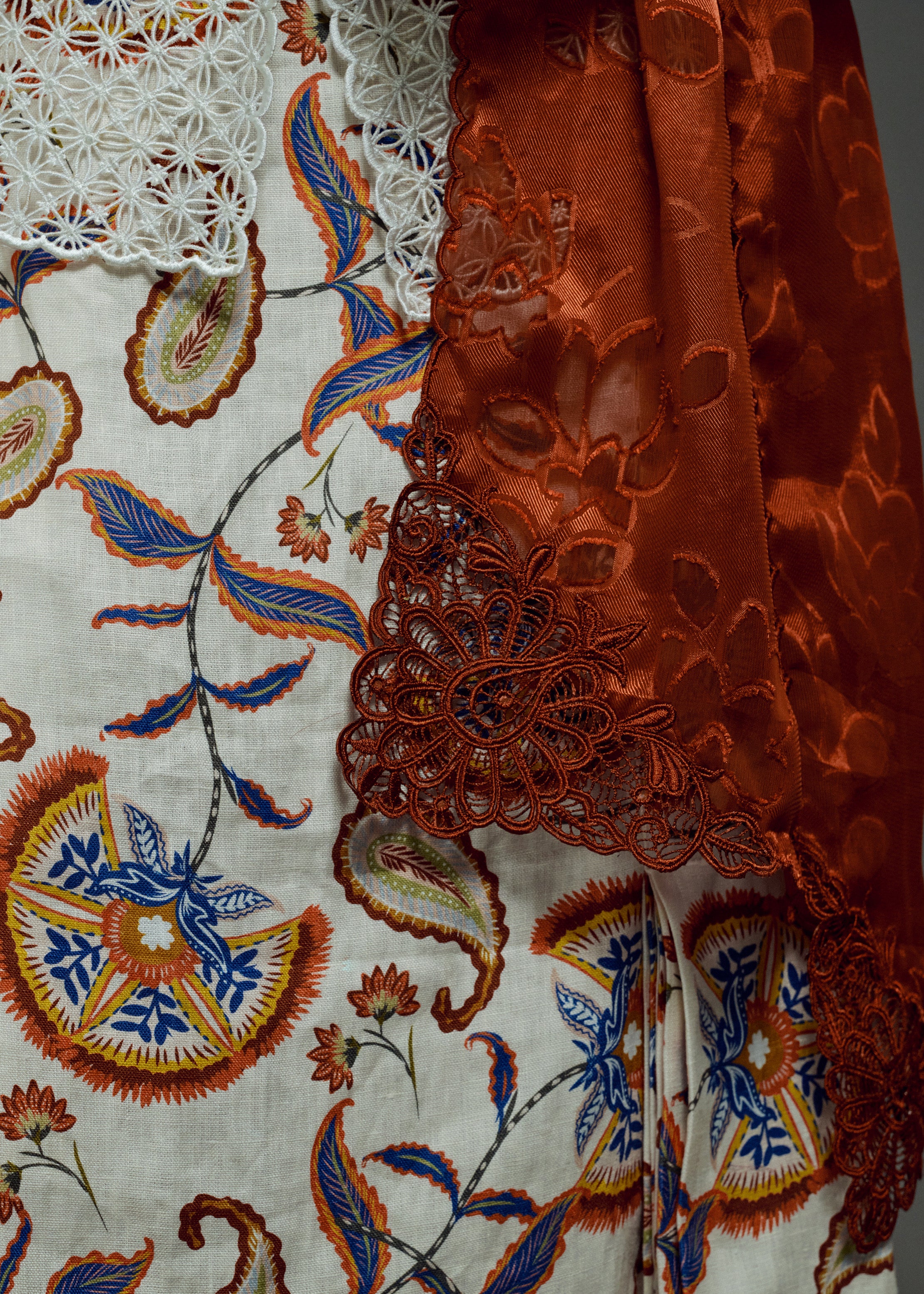 EMBROIDERED FLORAL SCARF IN TERRACOTTA (PRE-ORDER)