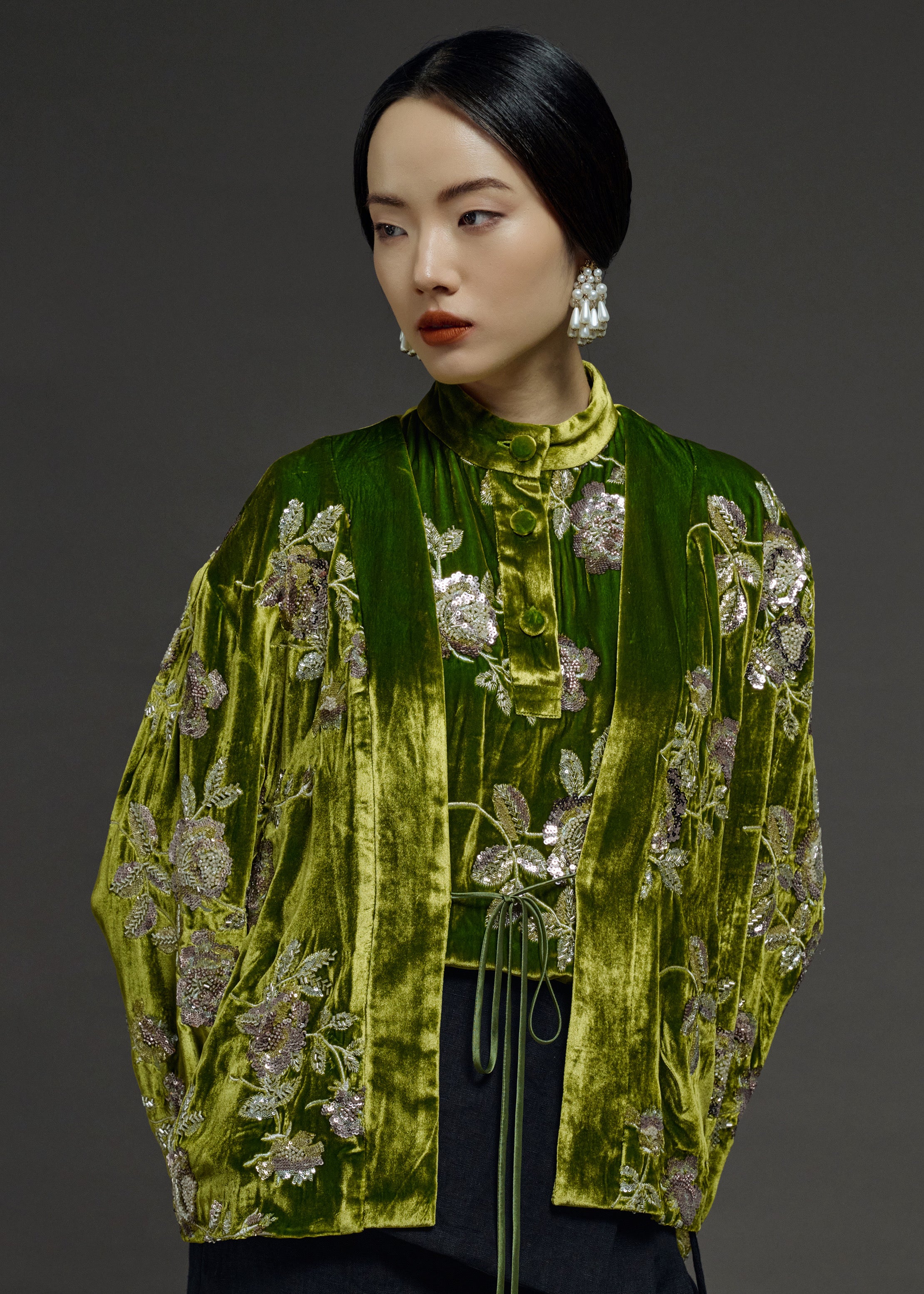 EMBELLISHED VELVET SILK BLOUSE (PRE-ORDER)