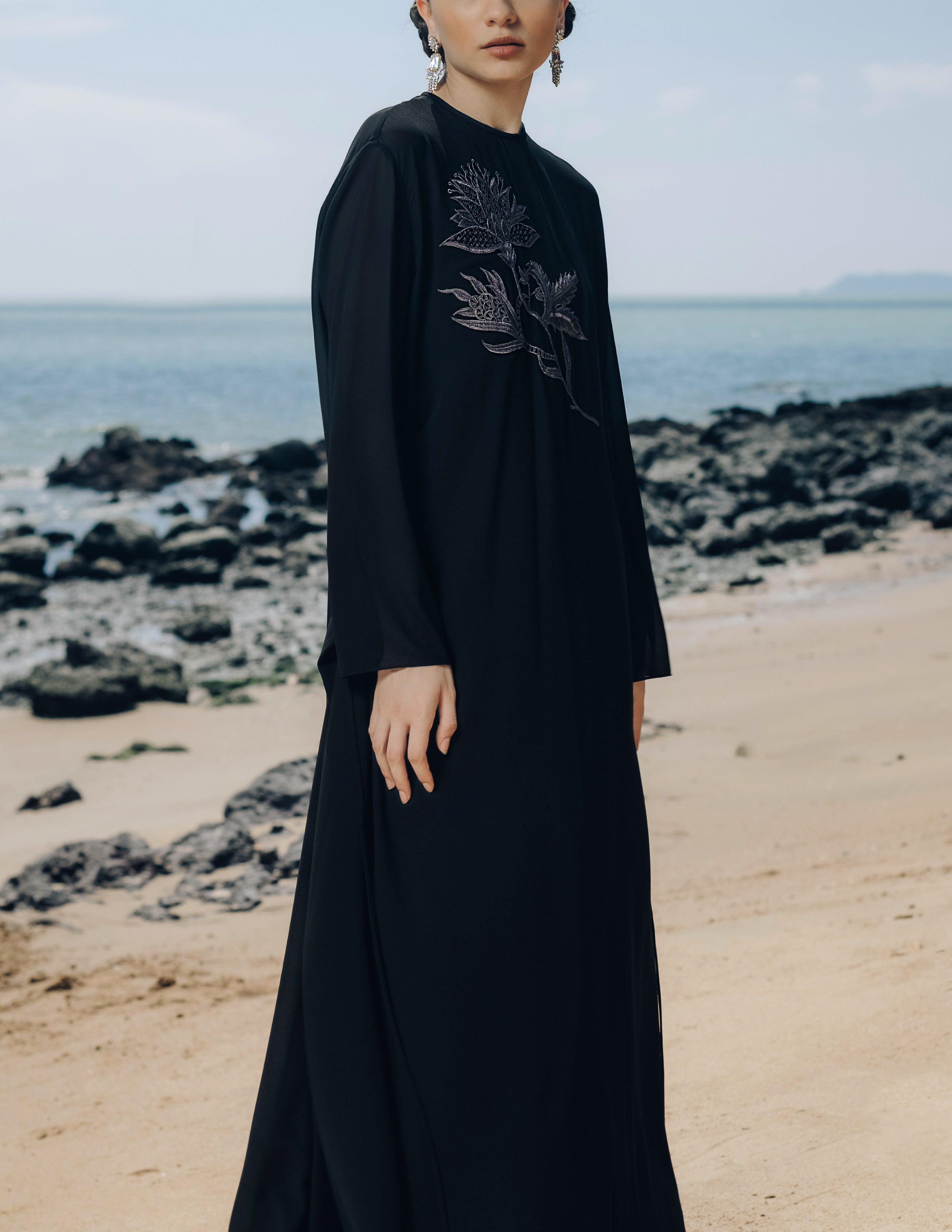 EMBROIDERED WRAP DRESS