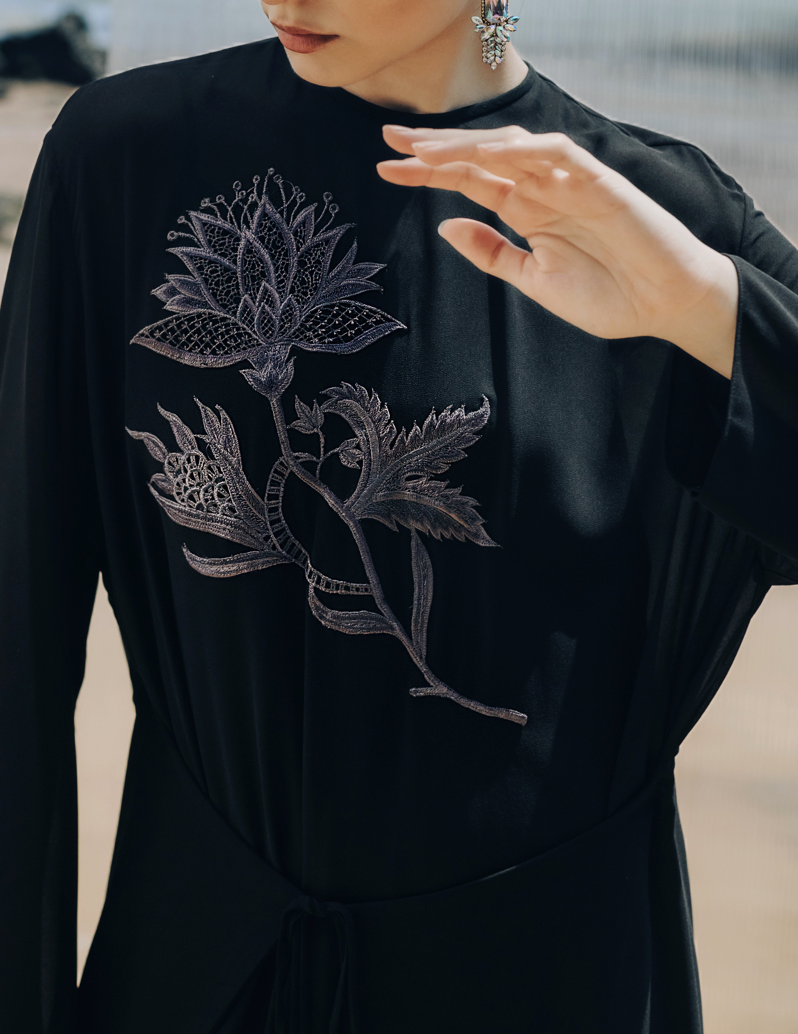 EMBROIDERED WRAP DRESS