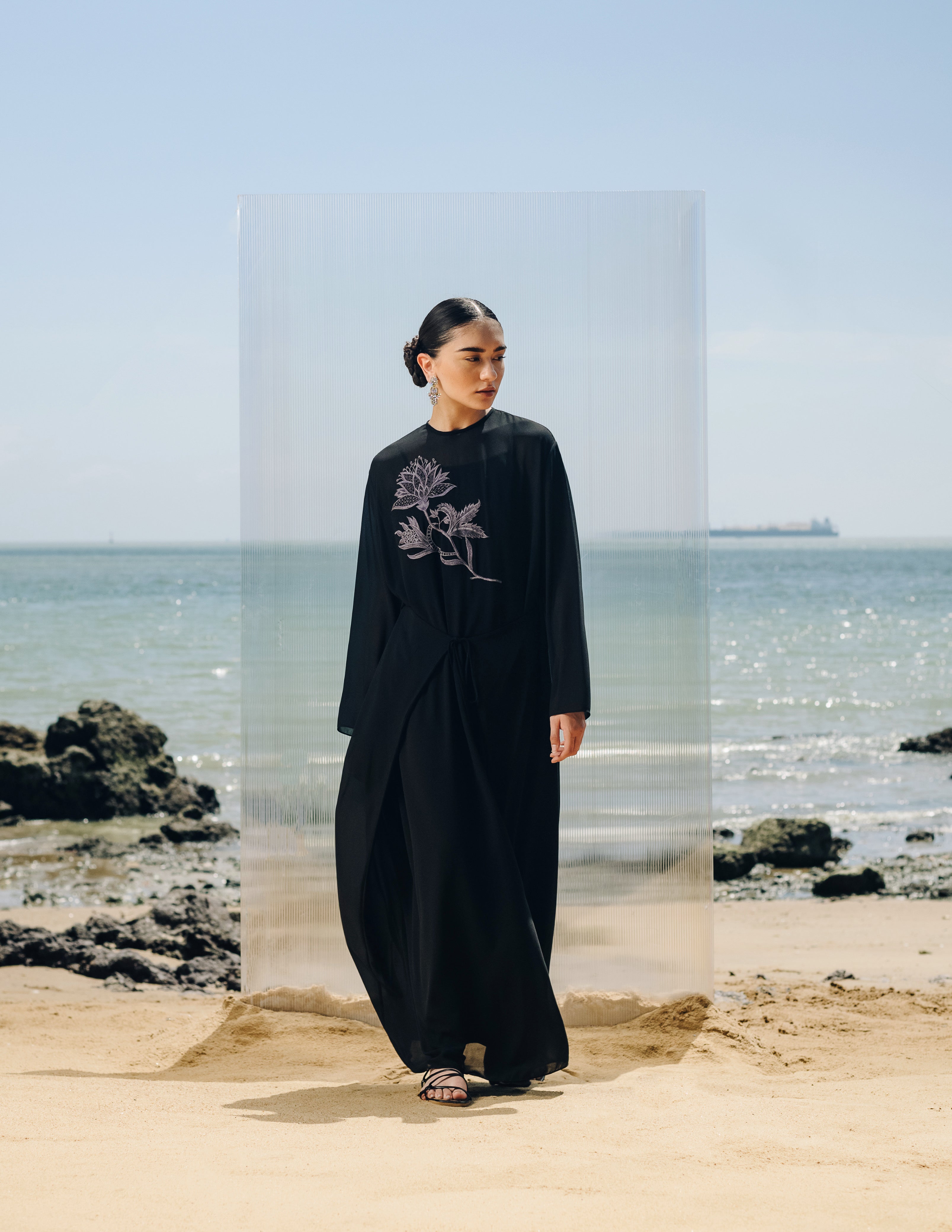 EMBROIDERED WRAP DRESS